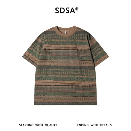 SDSA男装2026新款轻奢美式复古民族风撞色圆领短袖T恤百搭上衣 商品图0