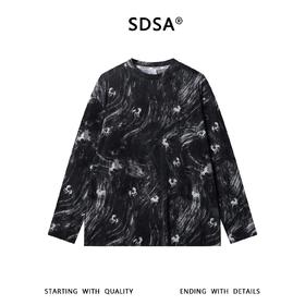 SDSA男装2026新款高贵轻奢潮牌水波纹小马印花圆领长袖T恤百搭