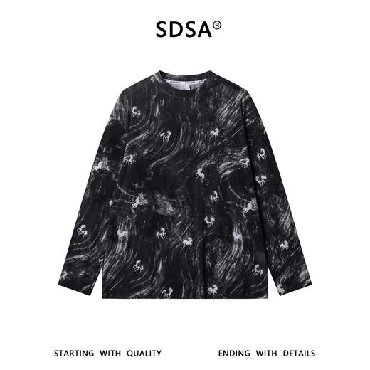 SDSA男装2026新款高贵轻奢潮牌水波纹小马印花圆领长袖T恤百搭 商品图0