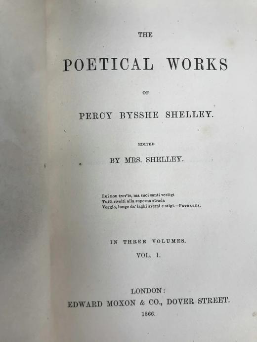 1866年 雪莱诗集（全3卷） 1幅肖像插图 全真皮精装36开 商品图3