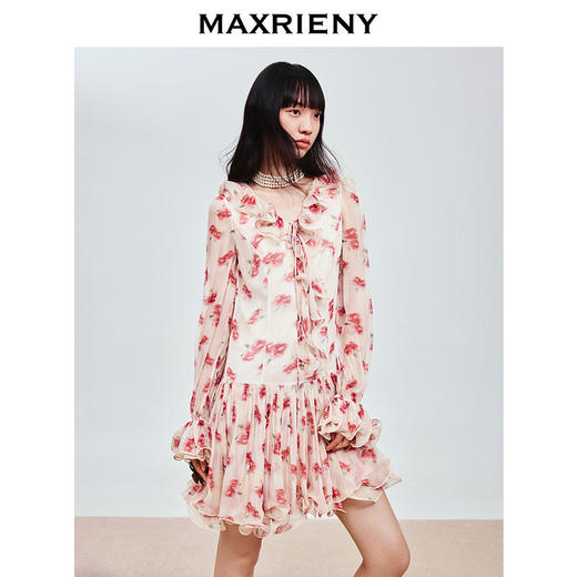【商场同款-浅春系穿搭】MAXRIENY浪漫复古玫瑰印花连衣裙25春款(货号:MC86DR076) 商品图2