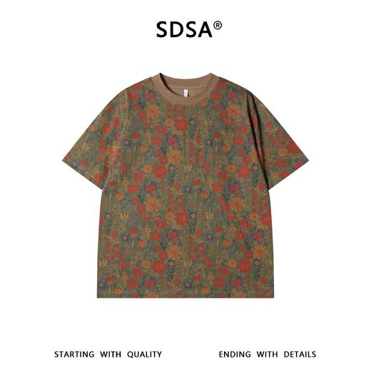 SDSA男装2026新款高贵轻奢个性百搭撞色满印植物花卉圆领短袖T恤 商品图0