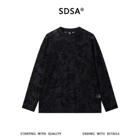 SDSA男装2026新款高贵轻奢时尚个性植绒腰果花卉圆领长袖T恤百搭