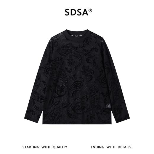SDSA男装2026新款高贵轻奢时尚个性植绒腰果花卉圆领长袖T恤百搭 商品图0
