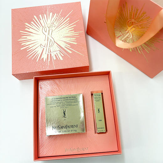 【送礼好物】圣罗兰黑皮 粉皮革气垫14g+YSL圣罗兰小金条口红1966号 正装 商品图2