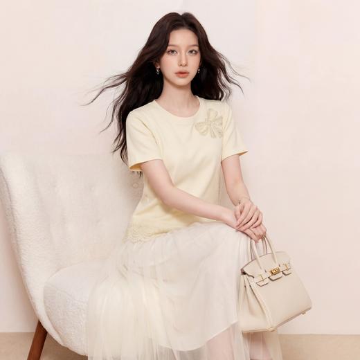 奢姿大码女装2026夏季减龄蝴蝶结钉珠上衣胖妹妹花边圆领时尚T恤9962194585 商品图2
