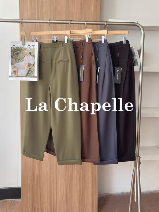 专柜实拍【遮胯显瘦通勤】拉夏贝尔/La Chapelle绵羊毛+莱赛尔！高腰单扣裤袢卷边设计西裤休闲哈伦裤 商品图1