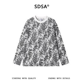 SDSA男装2026新款高贵轻奢潮牌透气撞色植绒花卉设计圆领长袖T恤