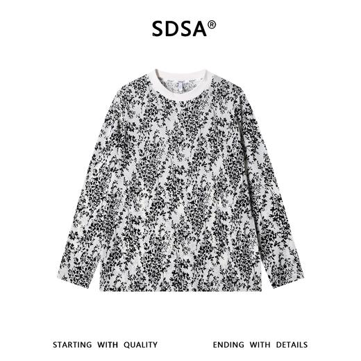 SDSA男装2026新款高贵轻奢潮牌透气撞色植绒花卉设计圆领长袖T恤 商品图0