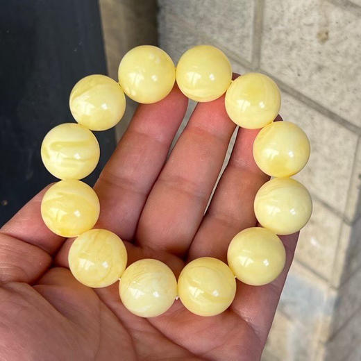 【青山特惠】19mm*12颗 精品原矿俄料 满蜡黄白花圆珠蜜蜡手串，48.5g m363 商品图1