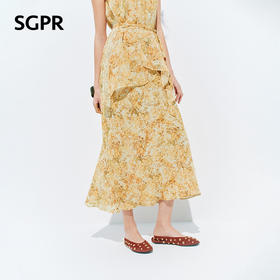 【SGPR】法式度假风印花半身裙2026年夏季新款收腰显瘦中长款半裙(货号:MU80SK035)