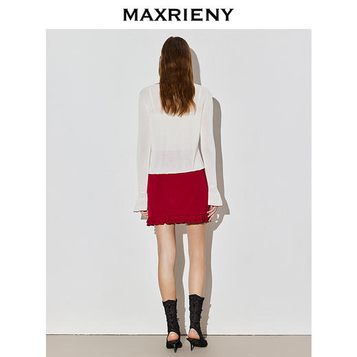 MAXRIENY红色半身裙2026年春季新款过年氛围穿搭荷叶边高腰半裙(货号:MF80SK016) 商品图3
