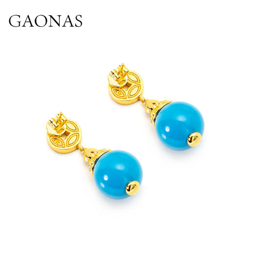 GAONAS   贵气新中式老钱蓝色珠金色耳环11948EB 商品图2