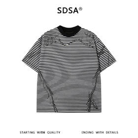 SDSA男装2026新款高贵轻奢手绘涂鸦线条条纹宽松短袖T恤百搭休闲