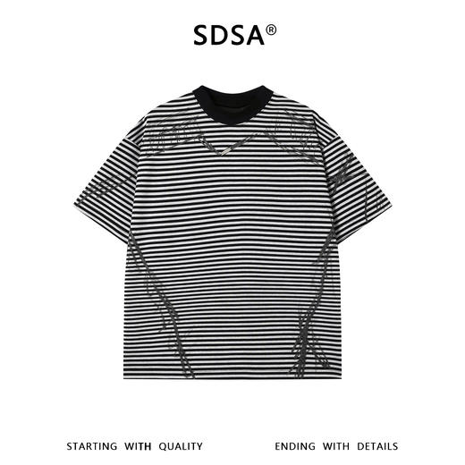 SDSA男装2026新款高贵轻奢手绘涂鸦线条条纹宽松短袖T恤百搭休闲 商品图0