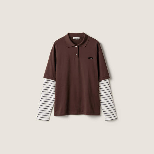 MIU-T 咖色假两件Polo长袖 商品图0