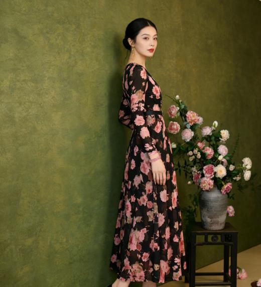 ‘’《花间集》～秋海棠”主题款水红色、棠梨褐连衣裙HJ3S52 商品图5