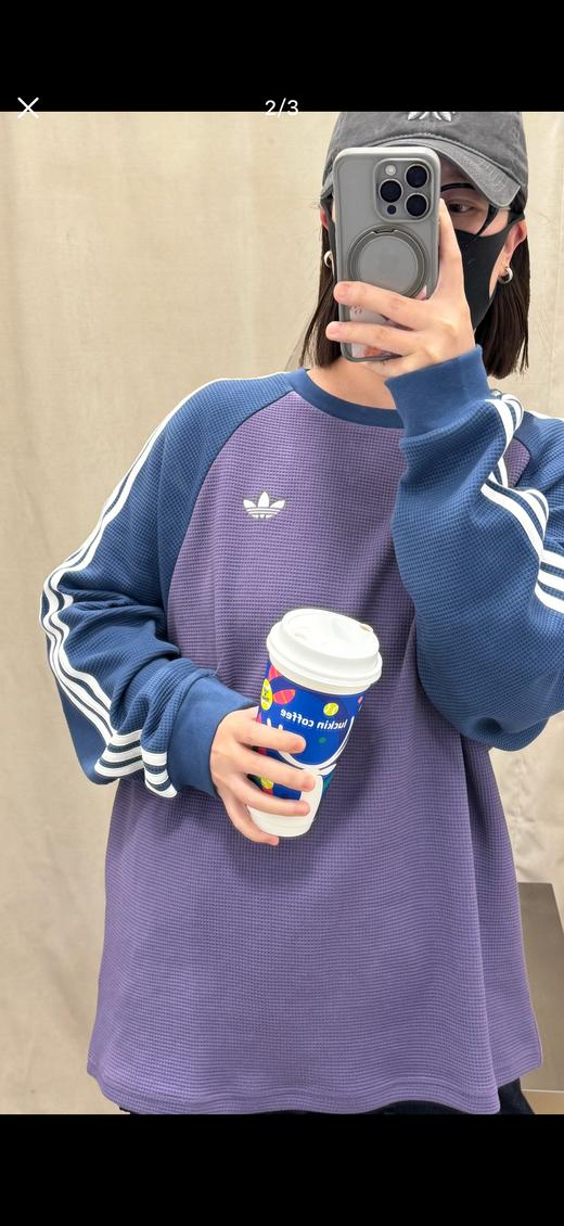 毒家，最后190件！男女款阿迪达斯三叶草 华夫格插肩长袖T恤  华夫格针织面料  草长袖 商品图2