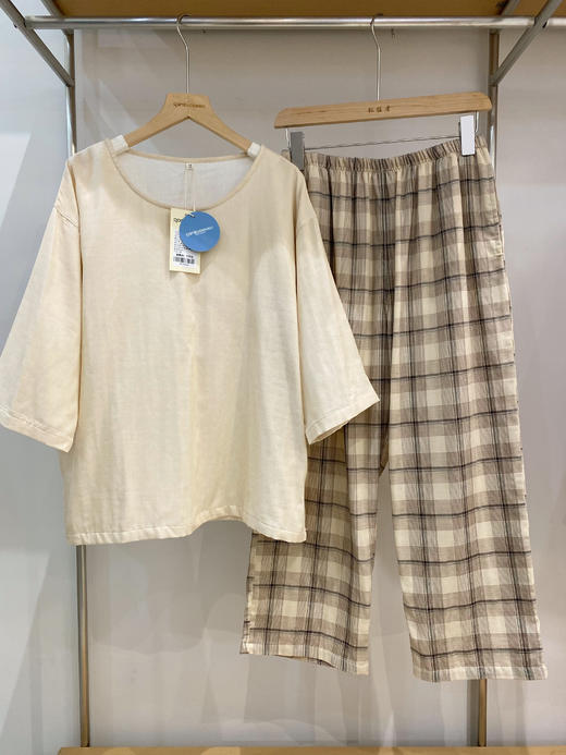 松植屋女款圆领七分袖九分裤纯棉纱布睡衣套装 商品图0