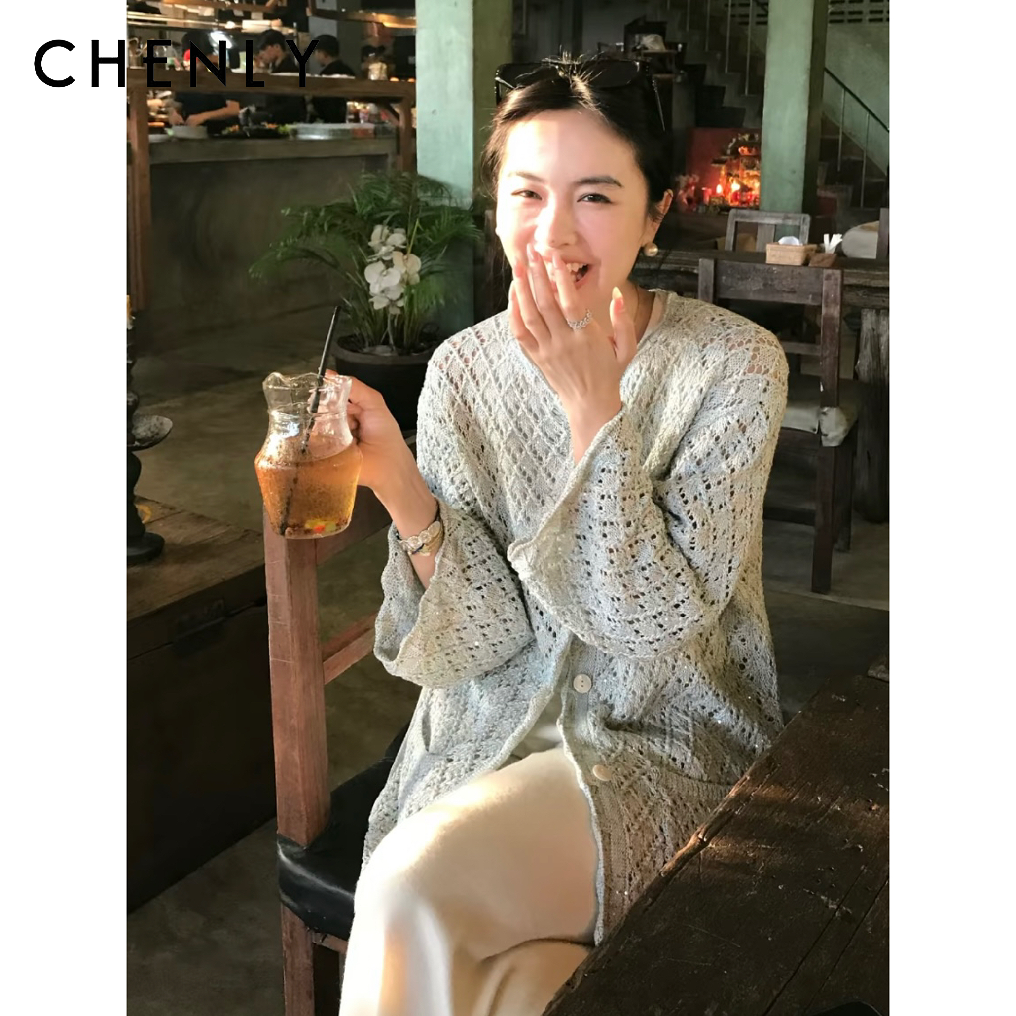 尘衣｜26SS康宝莱纱珠光亚麻编织开衫