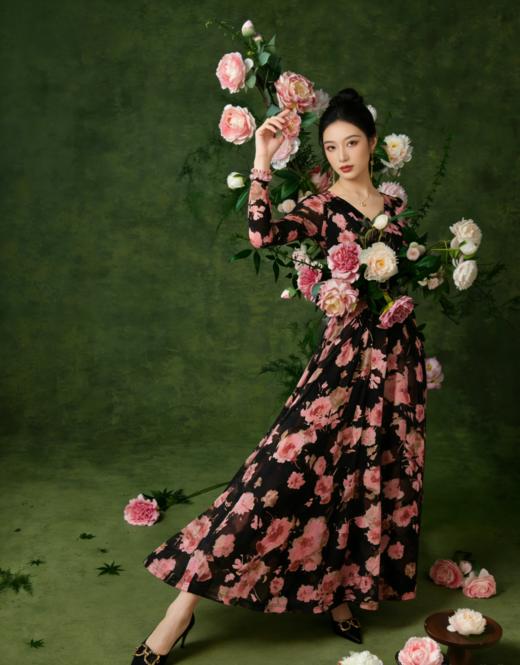 ‘’《花间集》～秋海棠”主题款水红色、棠梨褐连衣裙HJ3S52 商品图3