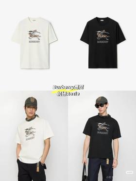 天花板Bur |战马 2026 经典战马格纹链式缝线刺绣，英伦风男女立体剪裁纯棉短袖