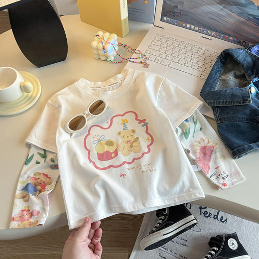 简直是“夏日救星”降临🌞！短袖+冰袖【巴鲁熊纯棉防晒袖假两件】 宝宝的娇嫩肌肤怎能被紫外线“偷袭”？ 从面料到设计，每一寸细节都藏着妈妈的爱与智慧～ 商品图3