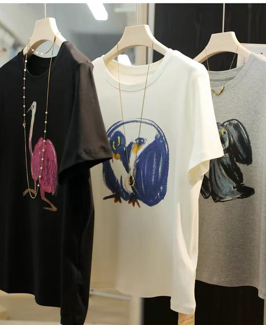 直发【XT6077】江南家！艺术涂鸦印花长绒棉圆领宽松T恤 商品图4