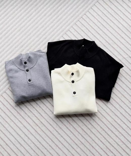 F0331119棉毛混纺半纽扣高领柔软舒适亲肤针织套头毛衣 商品图1