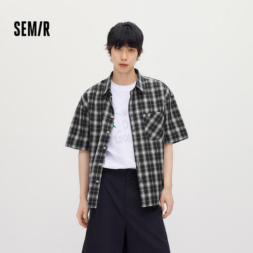 森马短袖衬衫男夏季纯棉格纹泡泡肌理上衣2026新款经典百搭衬衣 商品图1