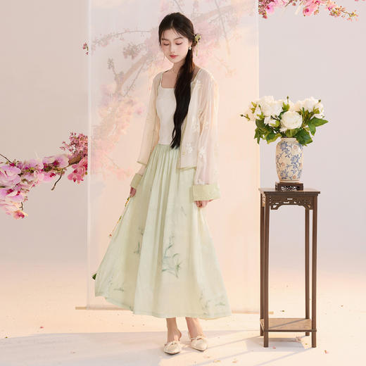 三彩【兰亭织梦】2026夏季新款新中式高腰提花半身裙大摆A字长裙C 商品图2