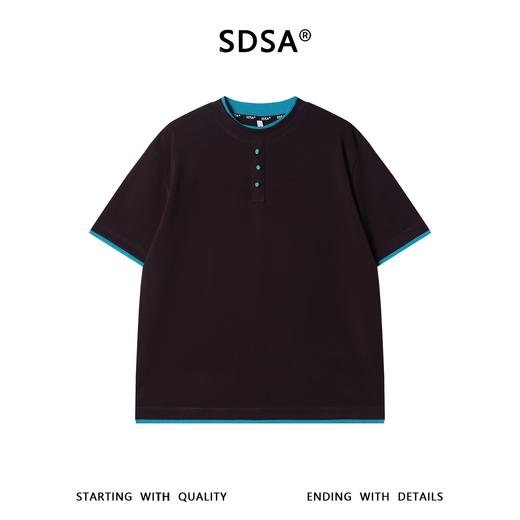 SDSA男装2026新款高贵轻奢潮牌撞色拼接假两件短袖T恤百搭时尚 商品图0