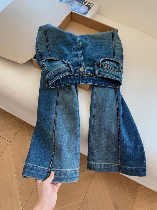 欧货立体拼接麦穗烫钻满天星阔腿牛仔裤 商品图7