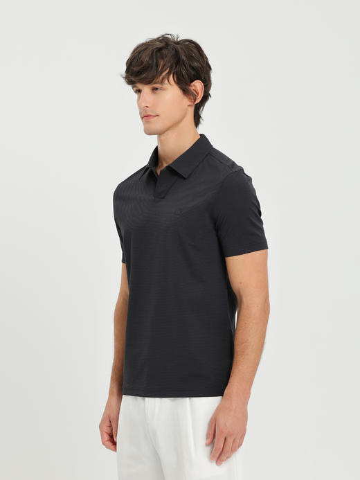 callisto深灰桑蚕丝混纺微泡横条纹T恤 商品图3