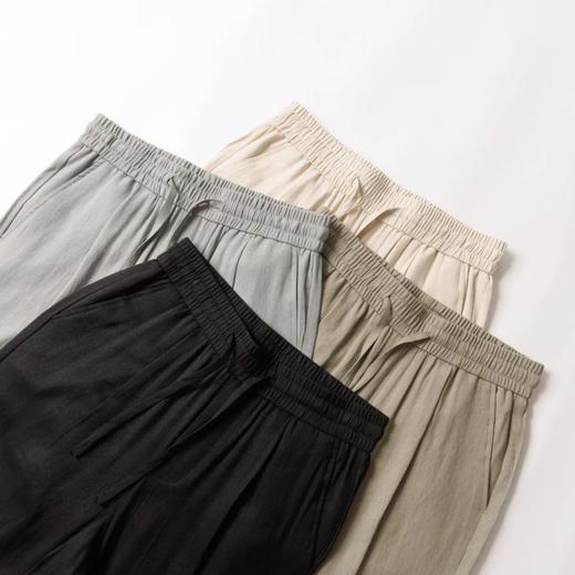 F033128夏季棉麻裤松紧腰柔软透气男士修身直筒纯色简约休闲亚麻长裤 商品图6