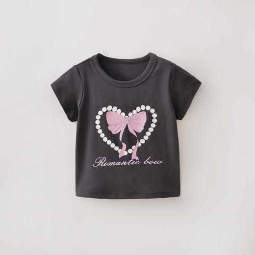 马克珍妮爱心蝴蝶结女童柔弹罗纹T2026年夏装新款560576 商品图2