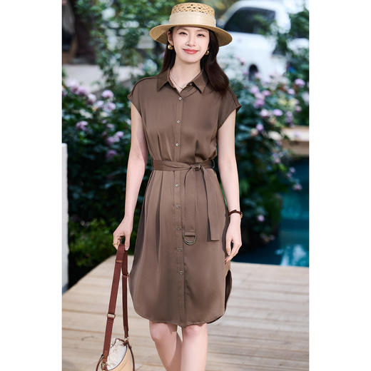 米思阳2026夏季新款知性通勤风衬衫连衣裙女短袖翻领中长款收腰显瘦裙子女1048/0229 商品图2
