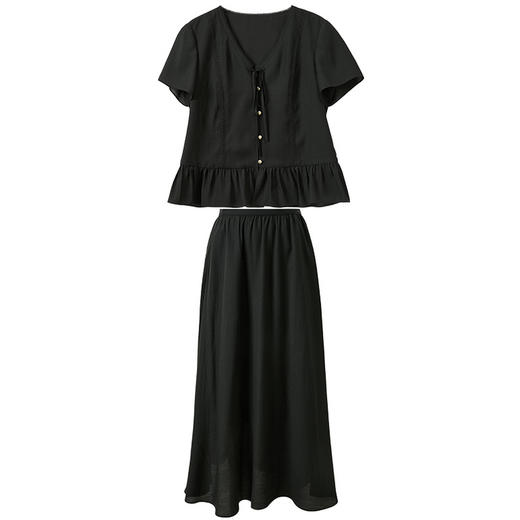 【醋酸】三彩2026夏季新款套装V领衬衫上衣半身裙A字长裙两件套S 商品图4