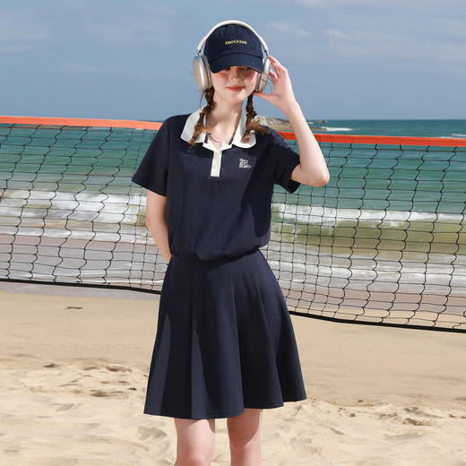 三彩独醒2026夏季新款假两件连衣裙短袖收腰A字裙短裙F 商品图1