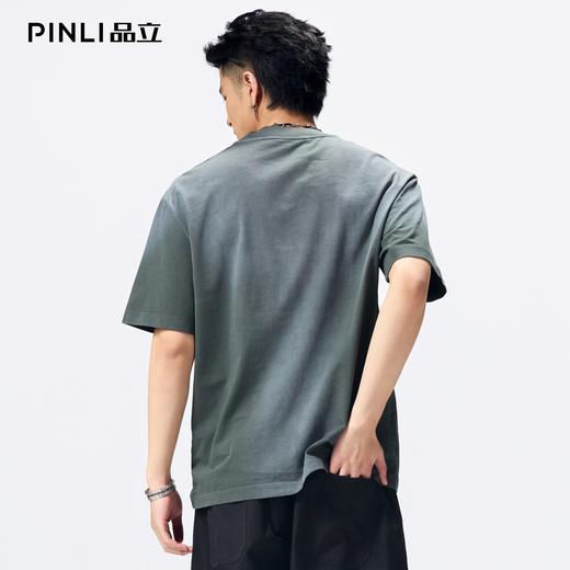 PINLI品立2026夏季新款青年十字架烫钻圆领落肩短袖T恤上衣潮牌男BG262111021 商品图2