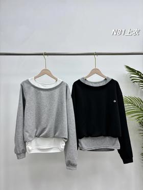 F033153一包2件装春夏季新款女士假两件小心机两穿可平肩穿长袖卫衣