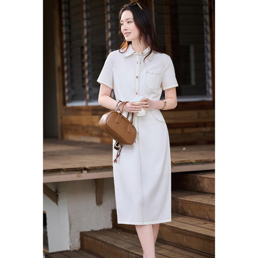 米思阳2026夏季新款时尚通勤短袖连衣裙Polo领设计收腰衬衫裙2439/1049 商品图2