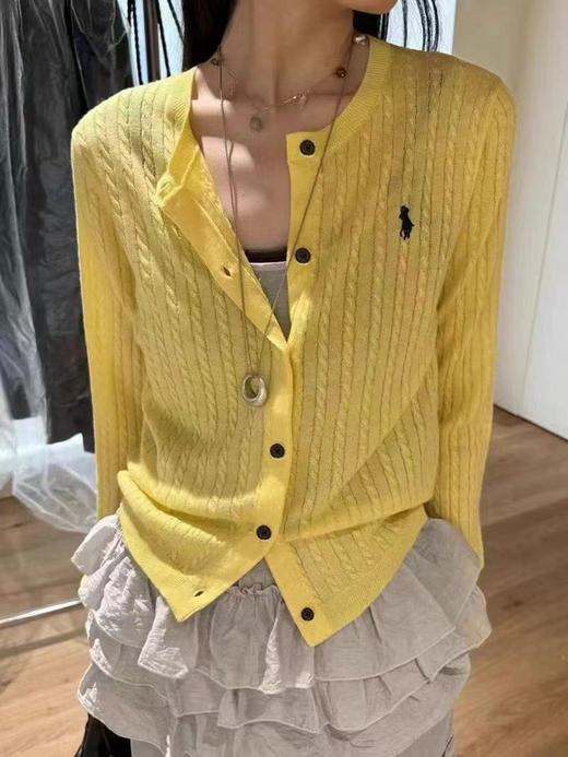 F033118春季新款纯色小马刺绣麻花绞花针织羊毛开衫圆领开衫长袖 商品图13