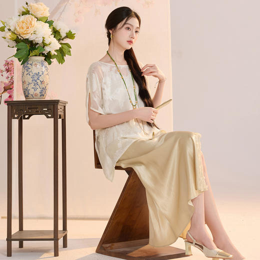 三彩【花影流芳】2026夏季新款新中式提花小衫吊带两件套宽松C 商品图2