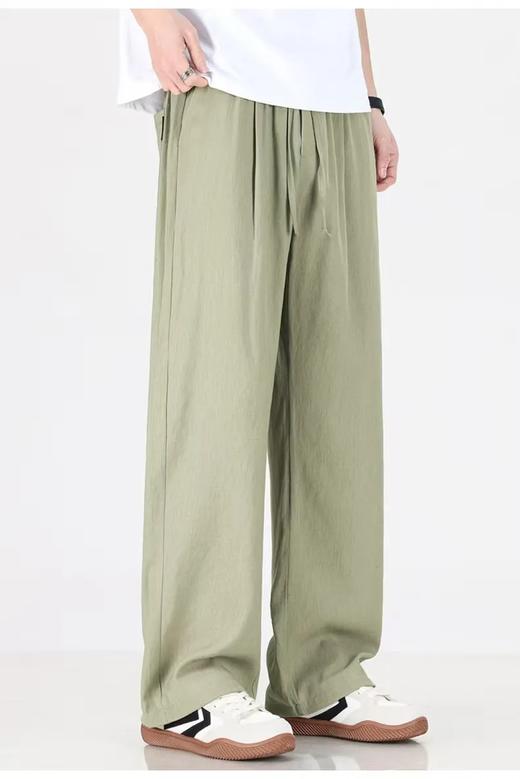 F033128夏季棉麻裤松紧腰柔软透气男士修身直筒纯色简约休闲亚麻长裤 商品图10