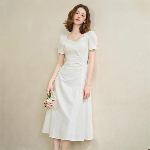 【限时秒杀】【白月光初恋裙】气质泡泡袖连衣裙女夏季捏褶收腰长裙LXD50591 商品图4