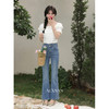 鹿向南「书香漫夏」高腰蓝色牛仔裤女夏新款时尚微喇显瘦长款裤子 商品缩略图1