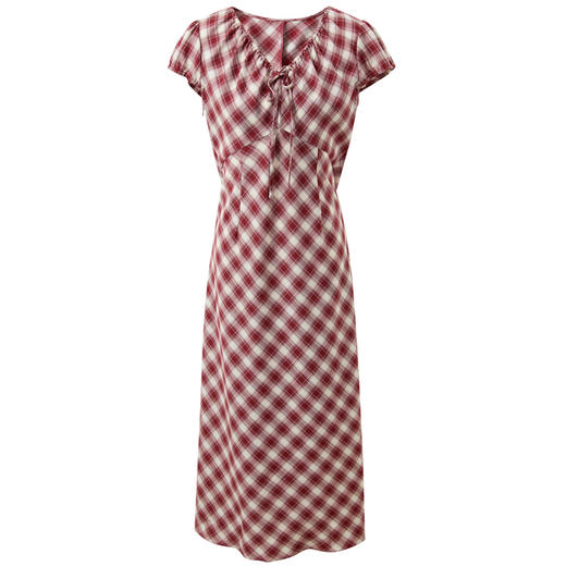 三彩2026夏季新款格纹连衣裙短袖V领A字裙长裙法式浪漫M 商品图4