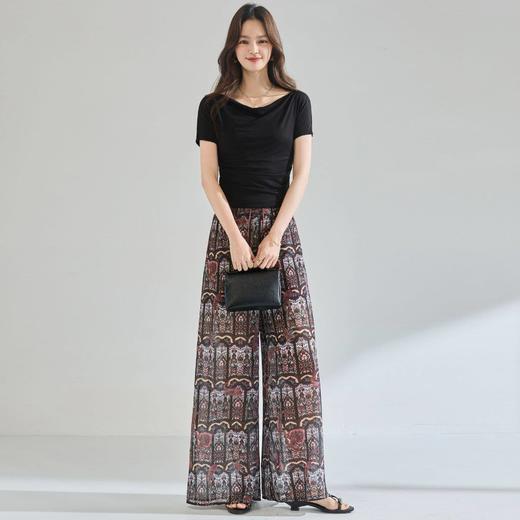 「高货sh」全新升级【铂金会员257/天猫339/差价82】(04021)洛诗琳气质印花裙裤2026春夏度假风高腰抽绳阔腿休闲长裤 商品图3
