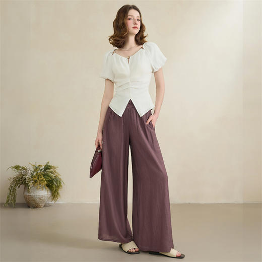 山本风褶皱肌理感休闲裤女夏季简约轻薄透气高腰阔腿裤LXD50571 商品图3